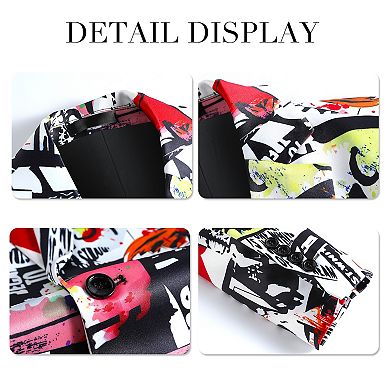 Mens Graffiti Print Suit Jacket 1-Button Notched Lapel Slim Fashion Blazer