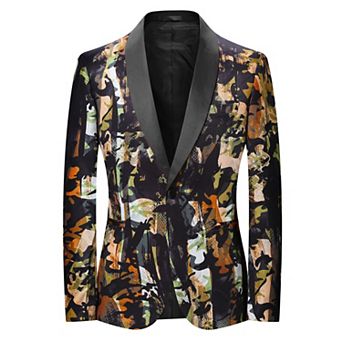 Men's Camo & Graffiti Print Blazer - Tuxedo Style Formal Outerwear