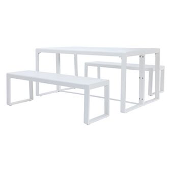 Aoodor 3 pc Outdoor Patio Aluminum Dining Set with 1 Rectangular Picnic Table and 2 Benches