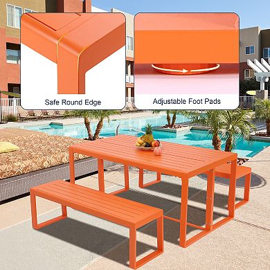 Aoodor 3-Piece Outdoor Patio Aluminum Dining Set with 1 Rectangular Picnic Table and 2 Benches
