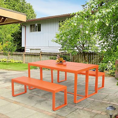 Aoodor 3-Piece Outdoor Patio Aluminum Dining Set with 1 Rectangular Picnic Table and 2 Benches