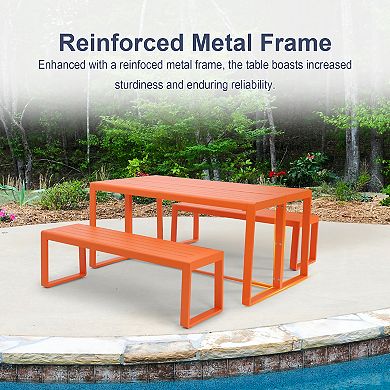 Aoodor 3-Piece Outdoor Patio Aluminum Dining Set with 1 Rectangular Picnic Table and 2 Benches