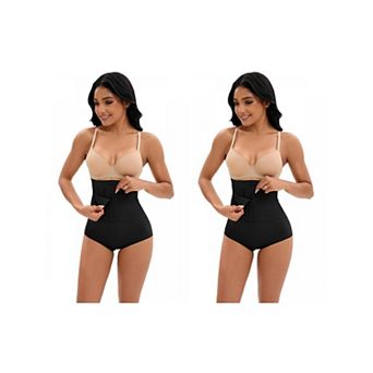 2 Packs Women's Front Hook Closure Tummy Control Briefs Panties High Waist Hip Lifter Shaperwear