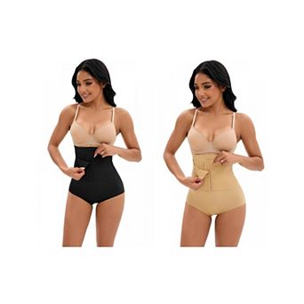 2 Packs Women's Front Hook Closure Tummy Control Briefs Panties High Waist Hip Lifter Shaperwear