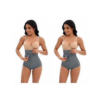 2 Packs Women's Front Hook Closure Tummy Control Briefs Panties High Waist Hip Lifter Shaperwear