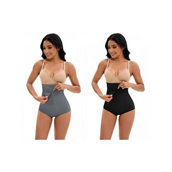 2 Packs Women's Front Hook Closure Tummy Control Briefs Panties High Waist Hip Lifter Shaperwear