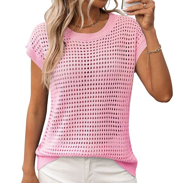 Cap Sleeve Crew Neck Sweater main image 1