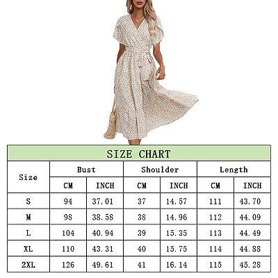 Women Floral Printed Short Sleeve V-Neck Midi Dresses Elastic Waist Swing  Loose Fit Dress with Belt