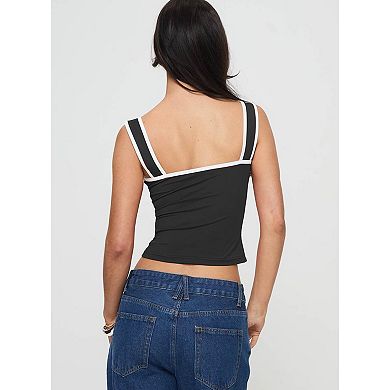 Women Wide Strap Slim Fit Y2K Cropped Tank Tops Front Ruched Color Block Cropped Cami Vest