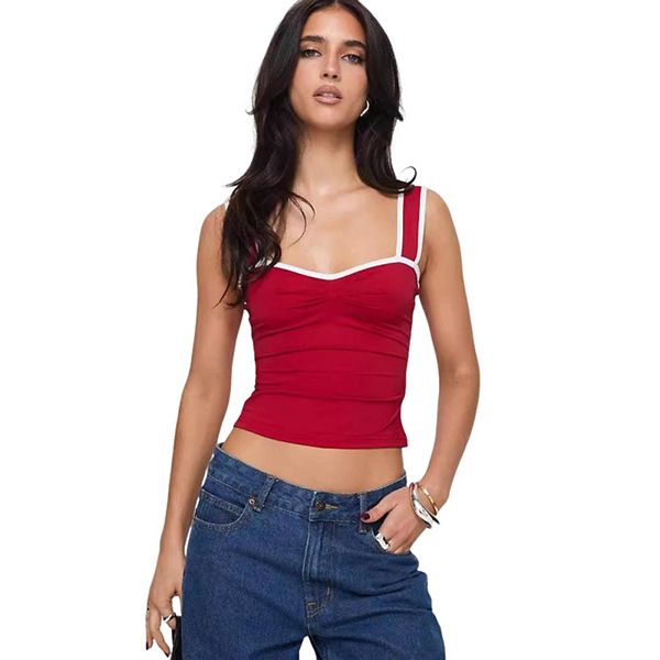 Vintage V-Neck Color Slim Fit Tank Tops Crop Top Streetwear Crop Top