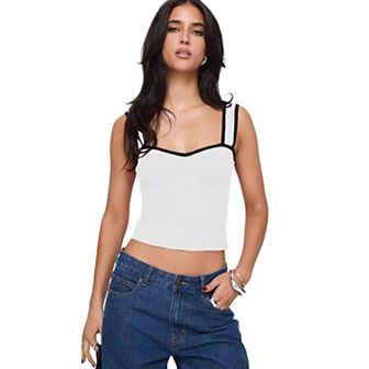 Women Wide Strap Slim Fit Y2K Cropped Tank Tops Front Ruched Color Block Cropped Cami Vest