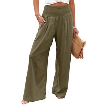 Womens Elastic High Waisted Palazzo Pants Casual Wide Leg Long Lounge Pant Trousers with Pocket
