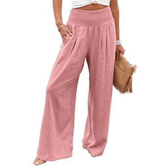 Womens Elastic High Waisted Palazzo Pants Casual Wide Leg Long Lounge Pant Trousers with Pocket