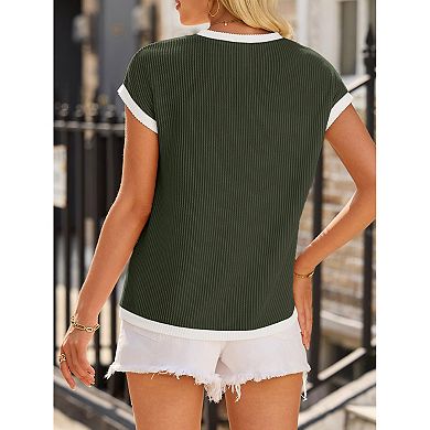 Women's Short Sleeve T Shirts Crewneck Trendy Casual Color Block Basic Loose fit Tops
