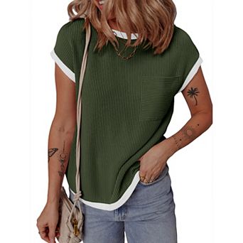 Women's Short Sleeve T Shirts Crewneck Trendy Casual Color Block Basic Loose fit Tops