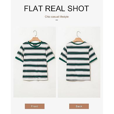 Womens Summer Tops Striped Color Block Short Sleeve T-Shirts Crewneck Casual Loose Basic Tee