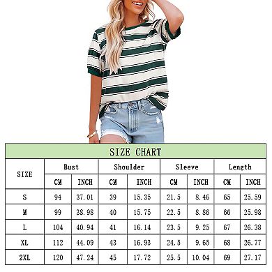 Womens Summer Tops Striped Color Block Short Sleeve T-Shirts Crewneck Casual Loose Basic Tee