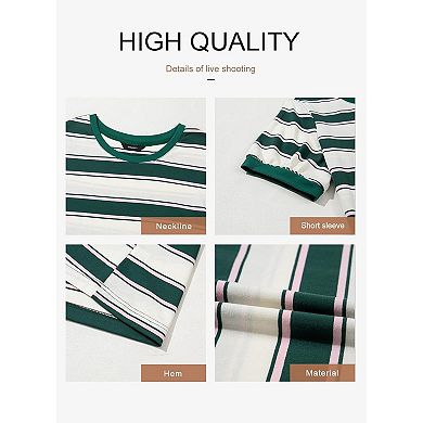 Womens Summer Tops Striped Color Block Short Sleeve T-Shirts Crewneck Casual Loose Basic Tee