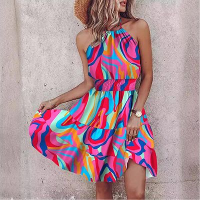 a line beach dress Womens Babydoll Floral Dress with Ruffle Sleeves White / M main image 1