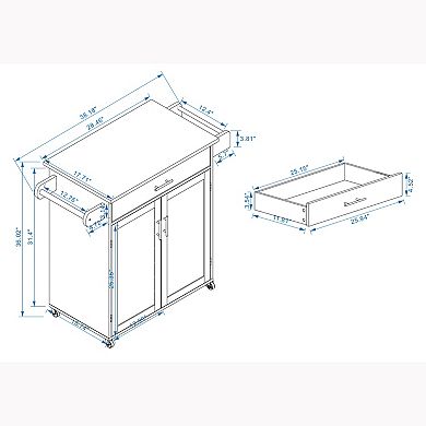 Black Wood 38.18 in. Kitchen Island with Adjustable Shelves and Towel Rack