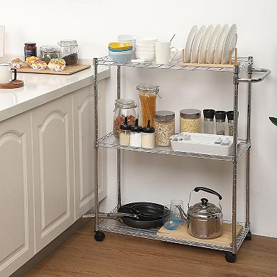 3 Tier Silver Storage Racks Capacity Kitchen Rolling Utility Cart, 300Lbs