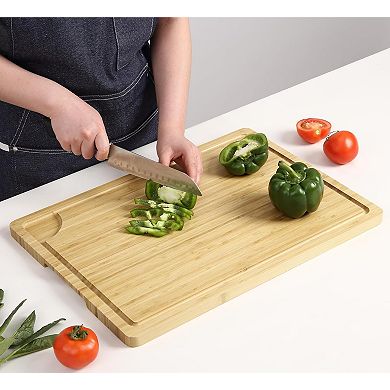 Large Cutting Board, Wooden Cutting Board for Kitchen with Handles and Juice Groove