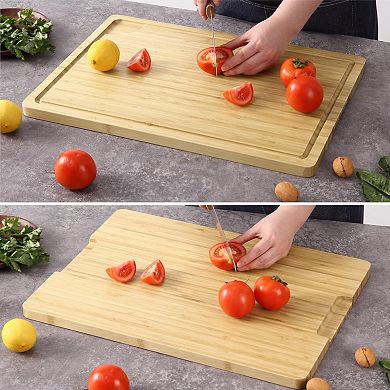 Large Cutting Board, Wooden Cutting Board for Kitchen with Handles and Juice Groove