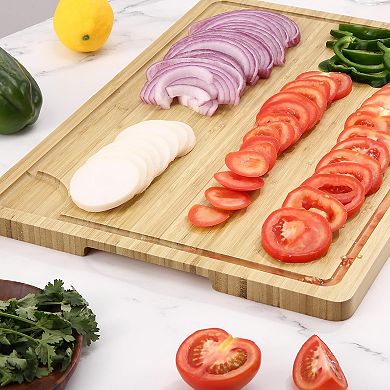 Large Cutting Board, Wooden Cutting Board for Kitchen with Handles and Juice Groove