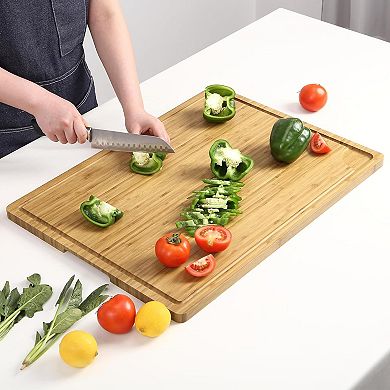 Large Cutting Board, Wood Cutting Board for Kitchen with Handles and Juice Groove