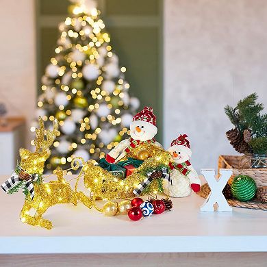 Gold Reindeer and Sleigh Set for Christmas Decorations, Indoor Home Decor, Holiday Display