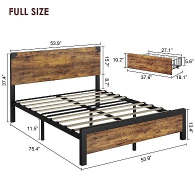 Metal Bed Frame With 4 Drawers,with Headboard, Noise Free, No Box Spring Needed