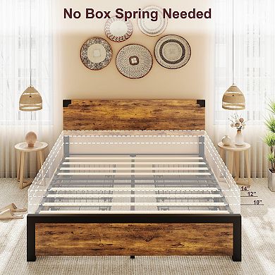 Metal Bed Frame With 4 Drawers,with Headboard, Noise Free, No Box Spring Needed