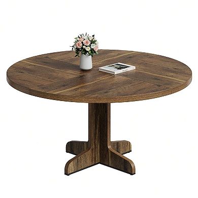 Round Dining Table For 4-6 People, 47 Inch Farmhouse Kitchen Table For Home Dining Room
