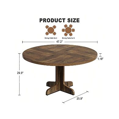 Round Dining Table For 4-6 People, 47 Inch Farmhouse Kitchen Table For Home Dining Room