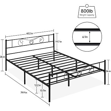 Bed Frame Platform With Headboard And Footboard, Mattress Foundation And No Box Spring Needed
