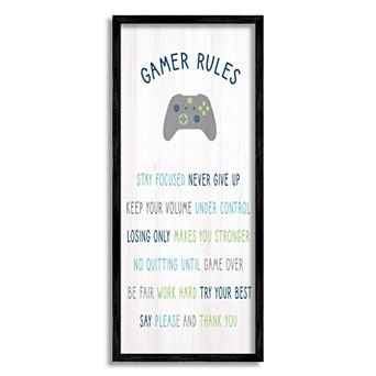 Stupell Home Decor Gamer Rules Motivational Framed Gilcee Wall Art