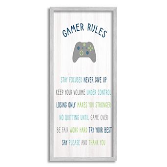 Stupell Home Decor Gamer Rules Motivational Framed Gilcee Wall Art