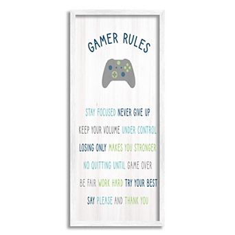 Stupell Home Decor Gamer Rules Motivational Framed Gilcee Wall Art