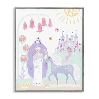 Stupell Home Decor Princess and Unicorn Fairy Tale Castle Framed Wall Art