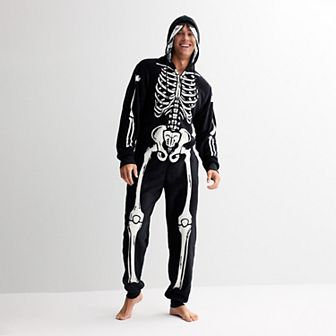 Men's Skeleton Halloween Hooded Union Suit
