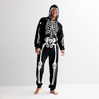 Men's Skeleton Halloween Hooded Union Suit