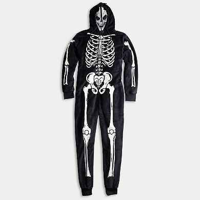 Men's Skeleton Halloween Hooded Union Suit