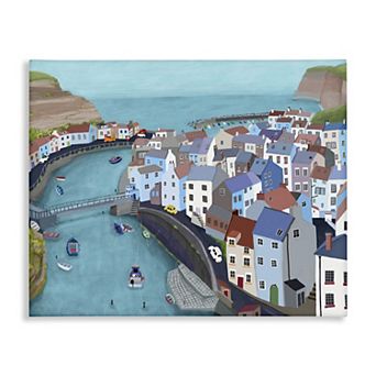 Stupell Home Decor Bay Harbor Town Port Building Canvas Wall Art