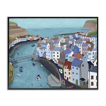 Stupell Home Decor Bay Harbor Town Port Building Framed Wall Art