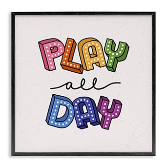 Stupell Home Decor Play All Day Phrase Funk Framed Wall Art