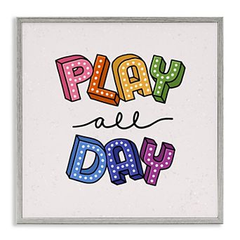 Stupell Home Decor Play All Day Phrase Funk Framed Wall Art