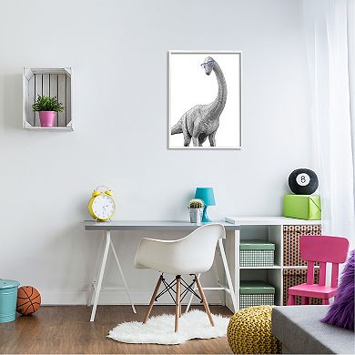 Stupell Home Decor Longneck Dinosaur with Glasses Framed Canvas Wall Art