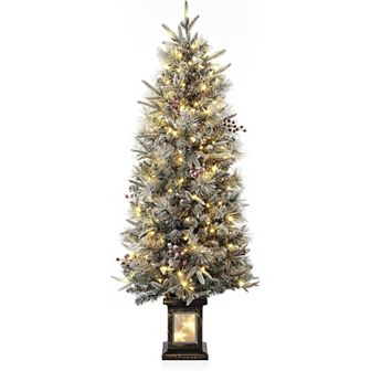 4.5 FT Prelit Premium Snow Flocked Artificial Christmas Tree with 8 Mode LED, Shine Base- 1 pc
