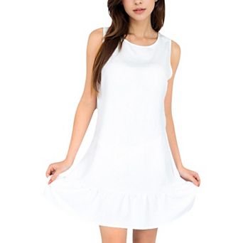 Women's Sleeveless Ruffle Hem Textured Shift Dress