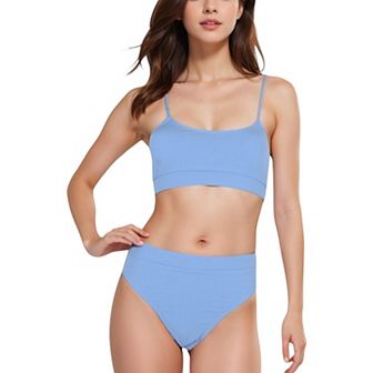 Women's Ribbed Bikini Set with Scoop Neck Bralette and High Cut Bottoms